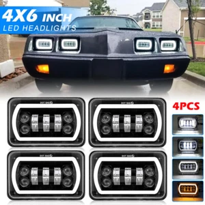 4x 4x6 Led Headlights with White/Yellow Halo Seal Beam H4651 H4656 H6545 H4668 - Picture 1 of 12