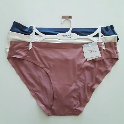 Tranquil & True 女式 3X 比基尼内衣超细纤维玫瑰象牙蓝色 3 件装 — 第 1/4 张图片