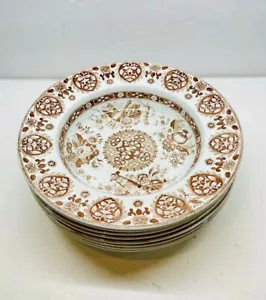 8 Antique Copeland Transferware Soup Bowls Dated 1880 Red Brown 9.75” Spode - Picture 1 of 8