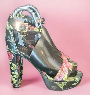 GUESS Chunky Stack Heel Platform Ankle Strap Open Toe Colorful Texture Size 5.5 - Image 1 of 4