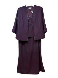 Karen Miller New York Size 12 Purple 3/4 Sleeve Jacket & Sleeveless Dress - Picture 1 of 19