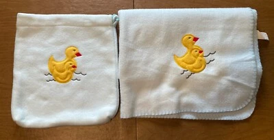 VTG NORTHPOINT TRADING Baby Blanket Blue Ducks w/ Matching Bag Hooded 90s - Image 1 of 4