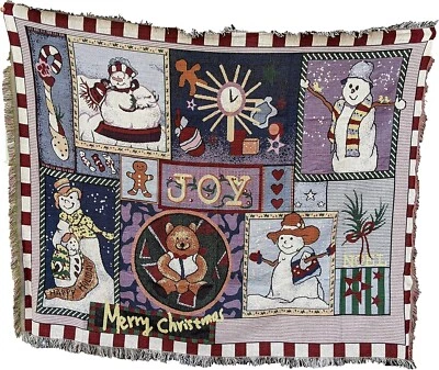 Tache Wonderful Season Christmas Woven Tapestry Throw Blanket Navy Blue 50x60 - Image 1 of 4