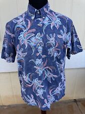 PreOwned Reyn Spooner Hawaiian Floral Blue 3/4 Button Men's Medium 