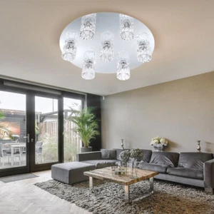 Plafoniera Lampada da Soggiorno 7 Fiamma Argento Tondo Vetro Cromato Lampada - Foto 1 di 5