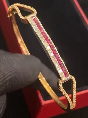 2.35 TCW Princess Round Cut Natural Diamonds Unisex Ruby Bracelet In 18K Gold - Image 1 of 4