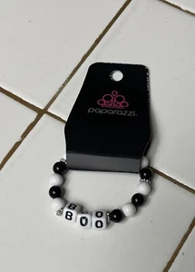 Paparazzi Fashion Jewelry Halloween Boo Kids Stretch Bracelet Black And White - Picture 1 of 1