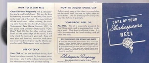CARE OF YOUR SHAKESPEARE REEL VINTAGE BROCHURE - Picture 1 of 2