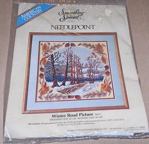 1986 Candamar Autumn Leaves/Acorns "Winter Road" Nadelspitzen-Set Neu in Verpackung 14x14" - Bild 1 von 2