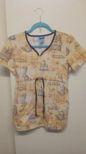 Precious Moments, Fall Themed, Cute Sayings, Stretch, Pockets, Scrub Top, Sz XS - Picture 1 of 7