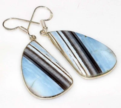 Pendientes Owhyee Azul Ópalo 925 Chapados en Plata Hechos a Mano 2.1" Nueva Llegada GW Foto 1 de 3