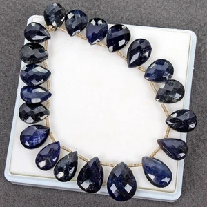 Certificado 200 Cts/20 Piezas Zafiro Azul Natural Pera Taladro Cuentas/Riolette Gemas ~ 9" - Imagen 1 de 6