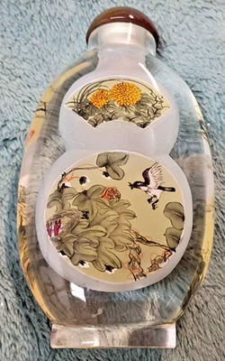 Vintage Reverse Painted Chinese Snuff Bottle ~ 2 Scenes -  5" Tall - Image 1 of 4