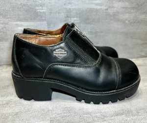 Harley-Davidson Women’s Black Leather Zip Loafers Shoes Size 5 Oil Resistant - Picture 1 of 7