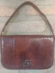 BORSA Tracolla PITONE MARRONE 100%PYTHON SKIN VINTAGE BAG '80 - Imagen 1 de 23