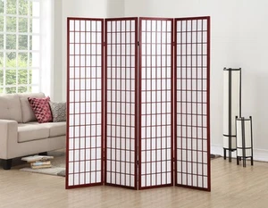 Oriental Shoji 4 Panel Screen Room Divider, Cherry - Picture 1 of 3
