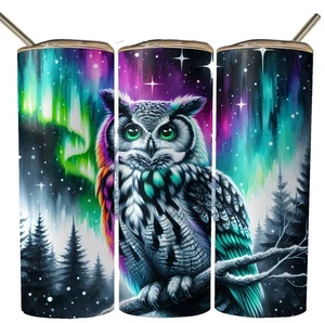 Taza de viaje aislada Owl Northern Lights Vibrant Forest 20 oz taza regalo - Imagen 1 de 3