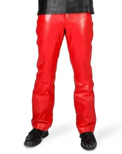 New Men's Red Pant Genuine Sheepskin Leather Pant Jeans Style Biker Leather Pant - Picture 1 of 6