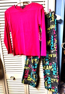 Justice SZ 12 Girls Mixed Pajama Top & Shirt Monkeys Peace Love Pls Read - Picture 1 of 7