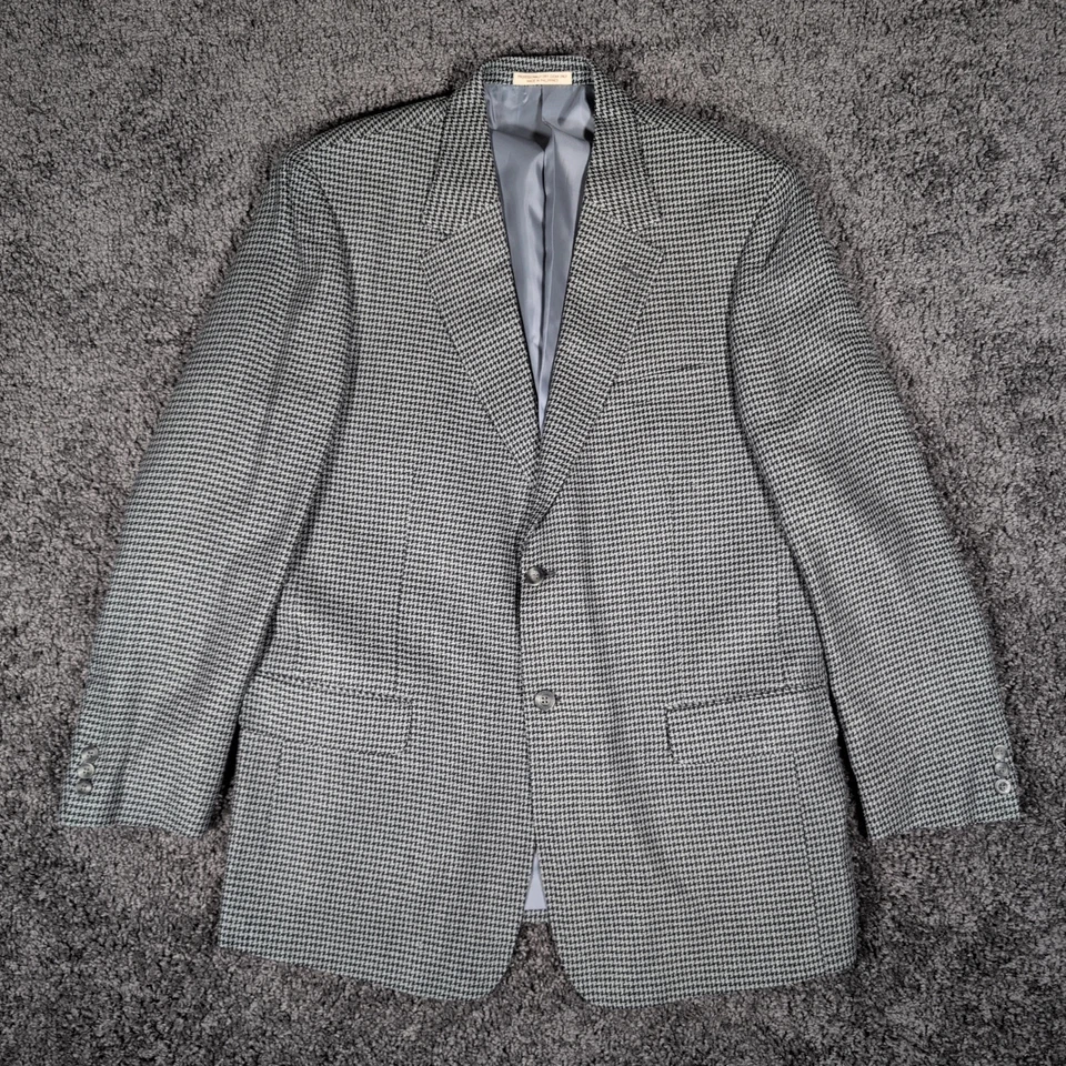 Abrigo deportivo TravelSmith de colección para hombre 44L gris seda rayón pata de gallo 2 botones usado en excelente estado Foto 1 de 4