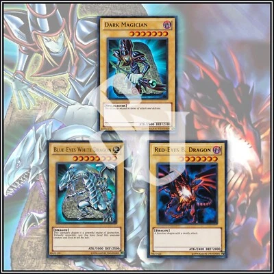 YuGiOh ULTRA RARE: DARK MAGICIAN - BLUE EYES WHITE DRAGON - RED EYES BLACK DRAGO - Image 1 of 2