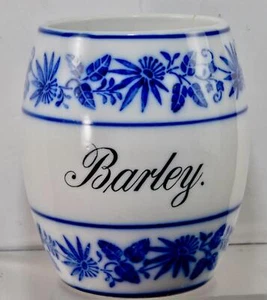 Antique German Blue & White Floral Bands Porcelain Canister "Barley" - Picture 1 of 7