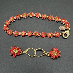 Christmas Holiday Christopher Radko Poinsettia 7.5" Bracelet & Matching Earrings - Picture 1 of 9