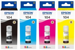 Genuine Epson 104, EcoTank ink bottle Refill ET-2715 ET-2720 ET-2726 ET-4700 LOT - Picture 1 of 14