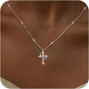 Cross Necklaces for Women Non Tarnish Dainty Gold/Silver/Rosegold Cubic Zirconia - Picture 1 of 12