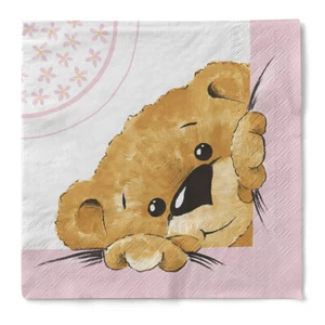 Tissue Serviette Teddy in Rosa 33 x 33 cm, 20 Stück - Bärchen Geburtstag Taufe - Bild 1 von 6
