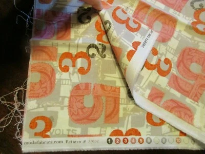 1/2 Yard Moda Numbers Print in Red Pink Gray - Image 1 of 2