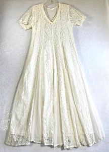VTG All That Jazz Lace Maxi Dress Women M Ivory Victorian Sheer Lined Cottage - Picture 1 of 11