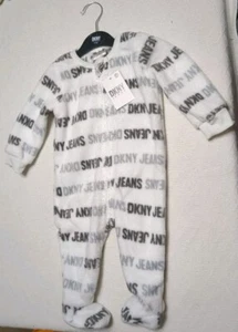 DKNY Jeans Romper Infant Size 6-9 Months White Black Gray Full Zip - Picture 1 of 7