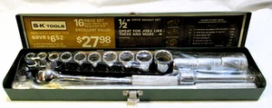 S-K Tools Original #4116 1/2" 16pc SAE Chrome 12 Point Socket Set USA Made! - Foto 1 di 7