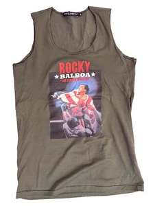$490 D&G Dolce & Gabbana Mens Tank Top Rocky Balboa Army Olive Green IT48 Small - Picture 1 of 5