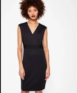 Ted Baker London Black Fitted with Contrast V Neck Sleeveless Dress Size 3 - Picture 1 of 6