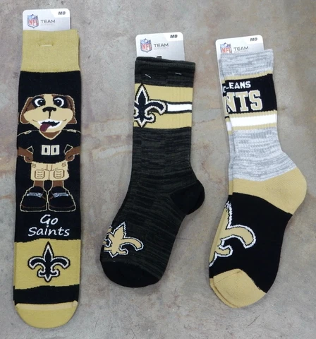 3 Pack NFL New Orleans Saints Socks Gift Double 1st String Mascot Medium Who Dat Cover
