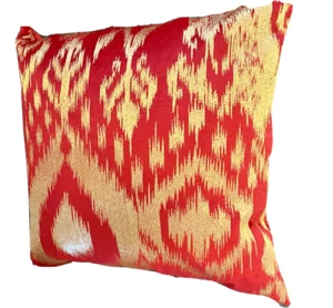 CALLISTO HOME 22 x 22 Red Velvet Gold Embroidered Throw Pillow Duck Feathers NEW - Picture 1 of 8