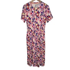 Boden Women's Amanda Jersey Midi Dress Size 10R Pink Floral Tie Front Stretch