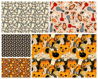 Feline Drive Fabric Fat Quarter Bundle MEOWLOWEEN Cat Halloween FQs Dear Stella