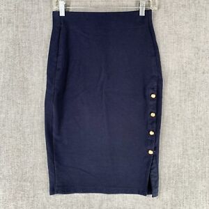 Ralph Lauren Blue Midi Pencil Skirt W/ Line Gold Buttons Women’s Size S
