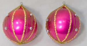 2 Vtg Mercury Glass Look-Shiny Plastic Victorian Old World Beaded SequinOrnament - Picture 1 of 5