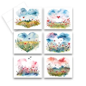 12 All Occasion Greeting Cards Blank with envelopes - FLOWER HEART - (2 of Each) - Picture 1 of 8