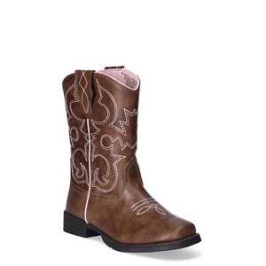 Wonder Nation Youth Girl's Brown Square Toe Western Cowboy Boots Shoes: 12-6 - Picture 1 of 6