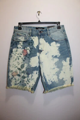 AKOO MENS FORTUNE SHORTS 100% COTTON DENIM FLORAL NARLES BLEACHED SIZE 32 - Image 1 of 4