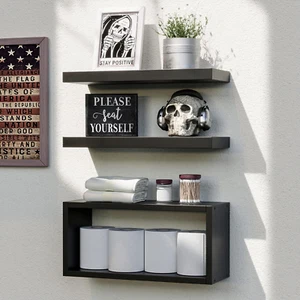 Set Of 3 Floating Shelves Wall Mounted for Wall Decor, Toilet, Bathroom, Bedroom - Picture 1 of 18
