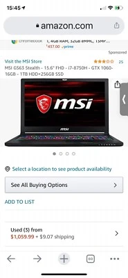 MSI GS63 STEALTH-062 15.6" (1TB+512GB, Intel Core i7 7ª Gen., 2.80GHz, 16GB)... Foto 1 de 4