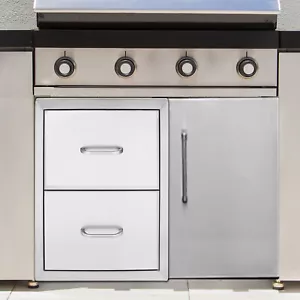 2-Drawer Outdoor Kitchen Drawer BBQ Island Drawer Stainless Steel Pullout Drawer - Picture 1 of 17