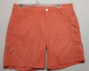 DKNY Women's Size 12 Shorts Stretch Cotton Coral Orange Cuffed Bermuda Studs - Picture 1 of 16