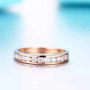 2Ct Round Cut Moissanite Full Eternity Wedding Band Ring 14k Rose Gold Plated - Picture 1 of 4